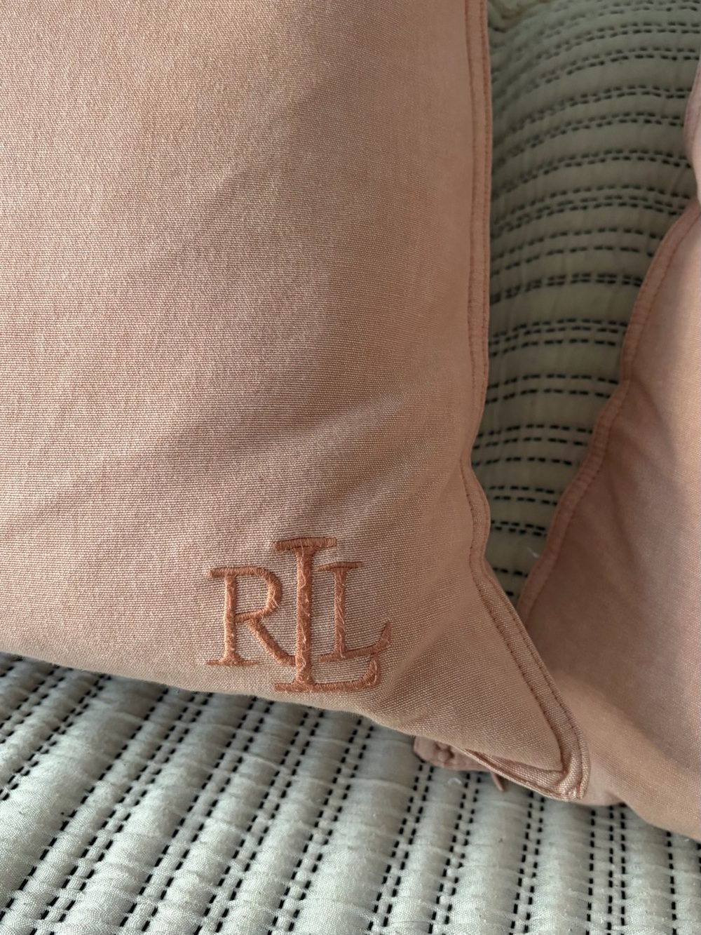 Ralph Lauren Pink Embroidered RL Decorative Pillow